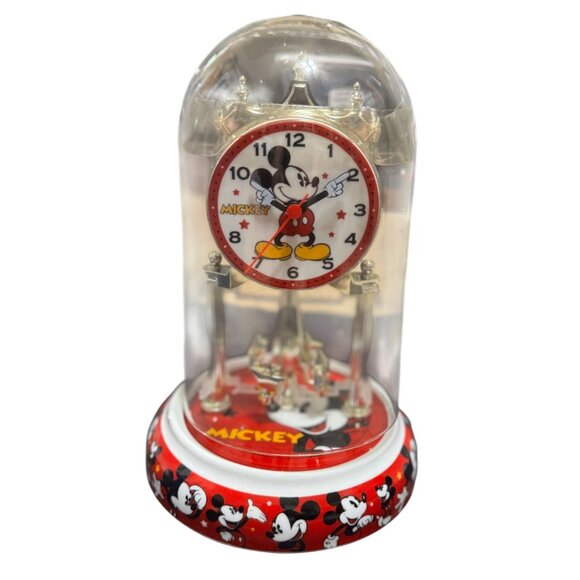 New Disney Mickey Mouse Anniversary Clock Glass Dome Rotating Pendulum Boxed - Picture 2 of 5